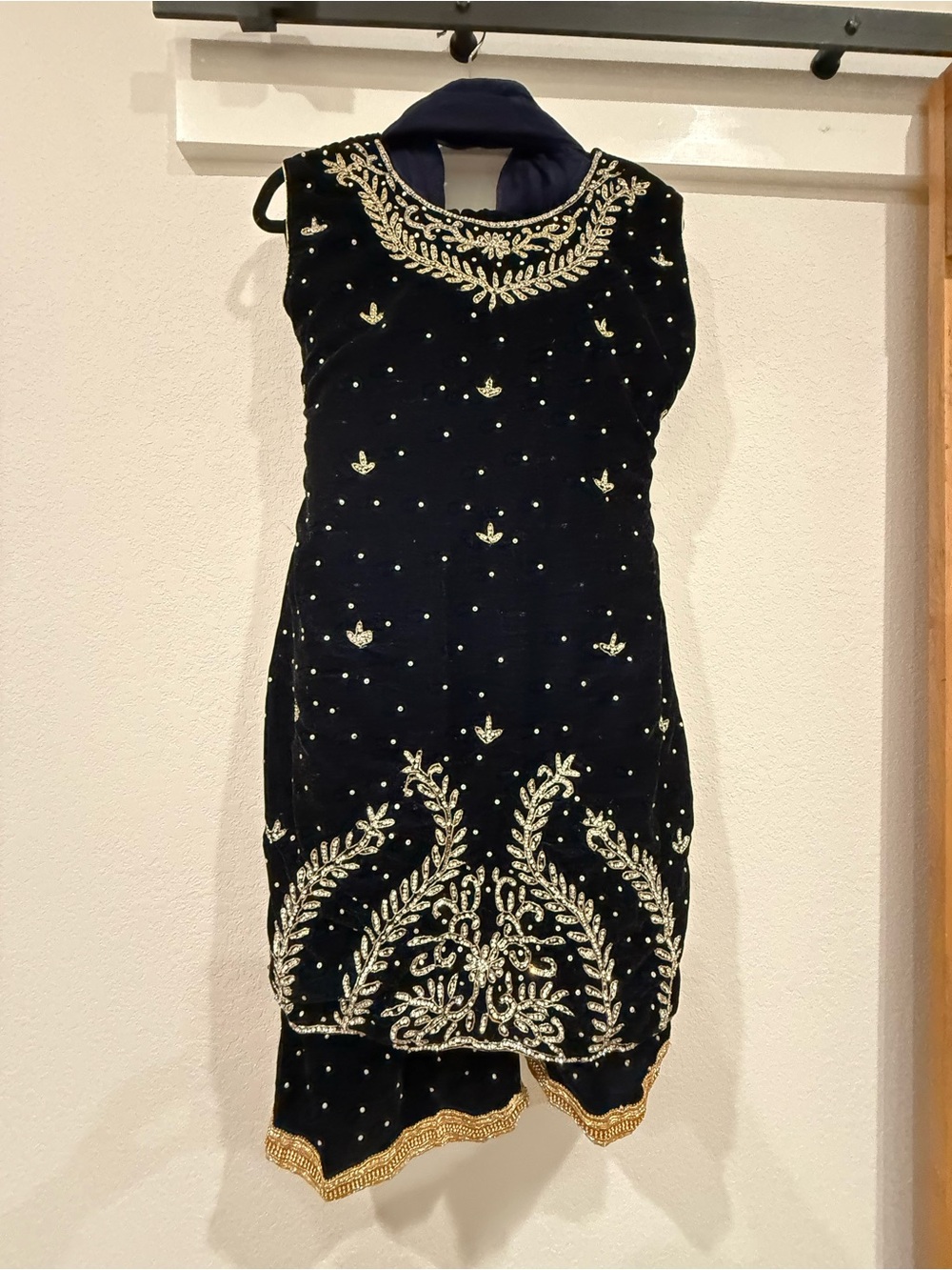 Navy Blue Embellished Sleeveless three piece Indian Pakistani gharara suit
